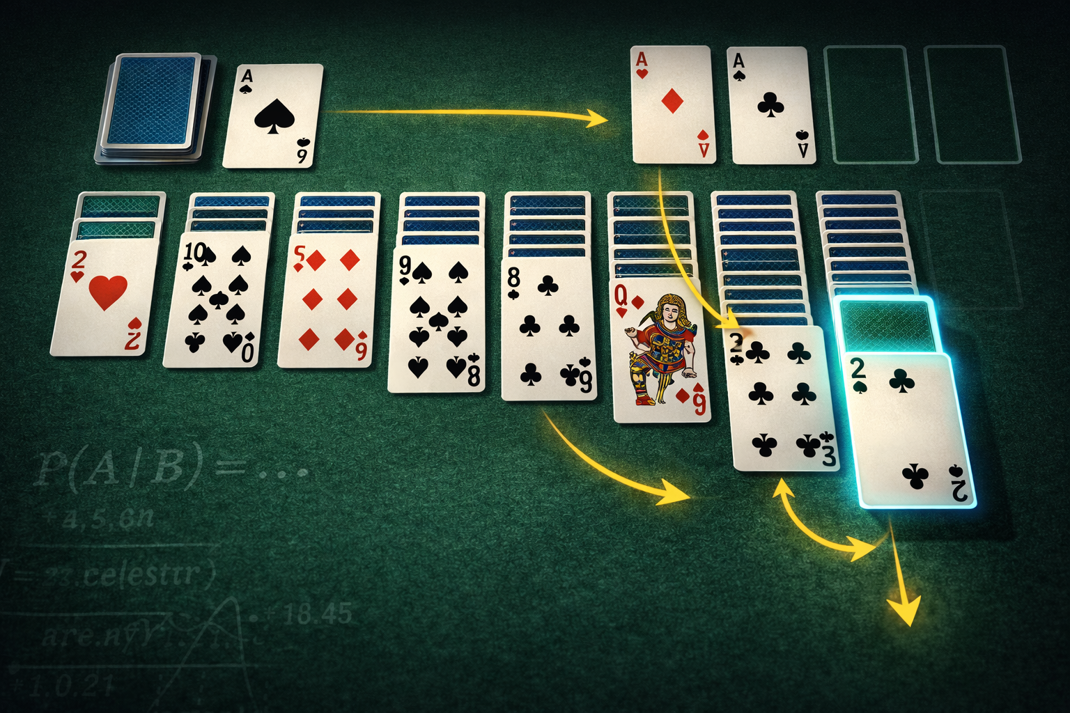 Solitaire strategy gameplay with highlighted moves